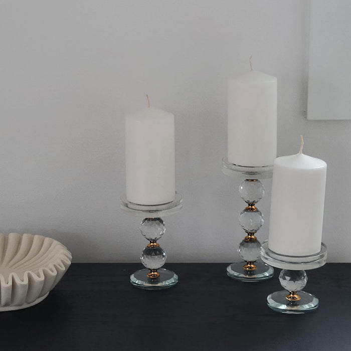 Glass Candle Holder for Pillar Candles, Set of 3 Gold Candle Holders