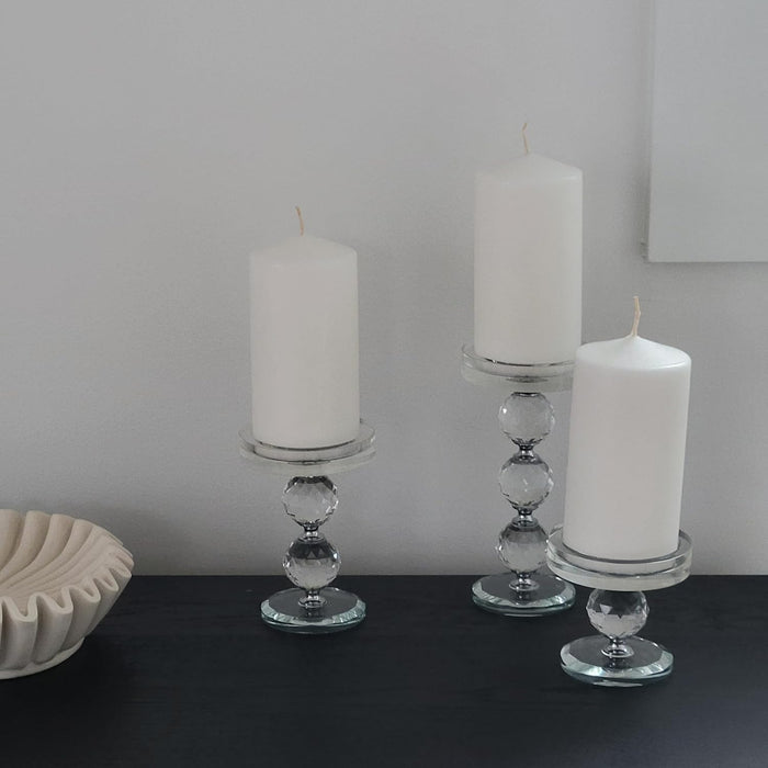 Glass Candle Holder for Pillar Candles, Set of 3 Silver Candle Holders